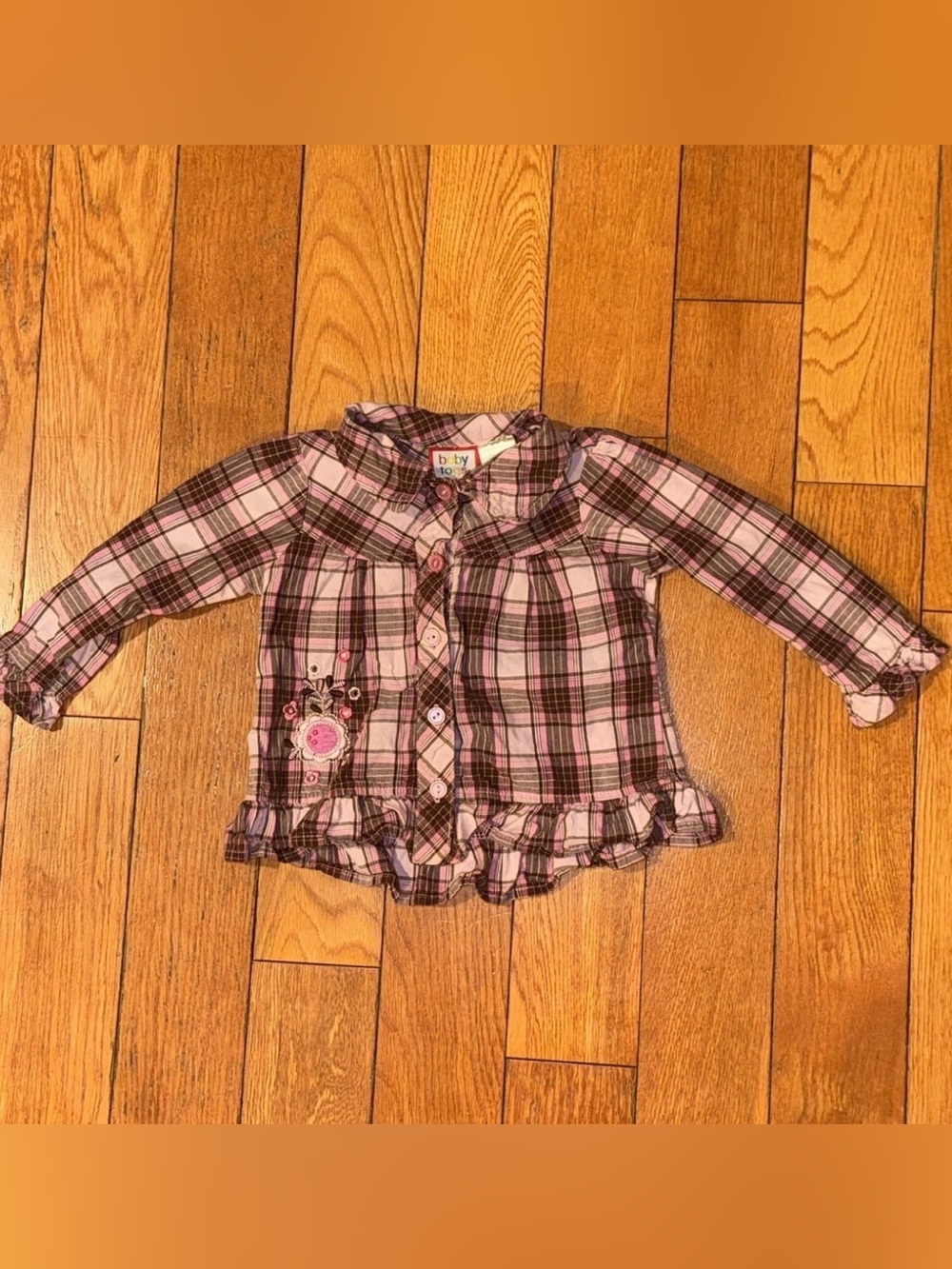 Vintage Y2K Girls 18 months Embroidered Plaid Ruffle Button-Up Top Baby Togs Co